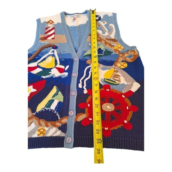 Vintage Preppy Coastal Nautical Embroidered Cotton Blend Sweater Vest Womens S - Picture 15 of 16